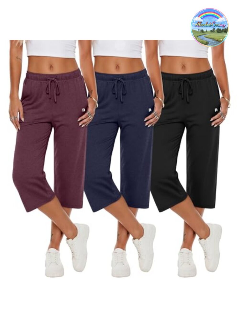 3 Pack Women's Capri Wide Leg Pants with Pockets High Waisted Lounge